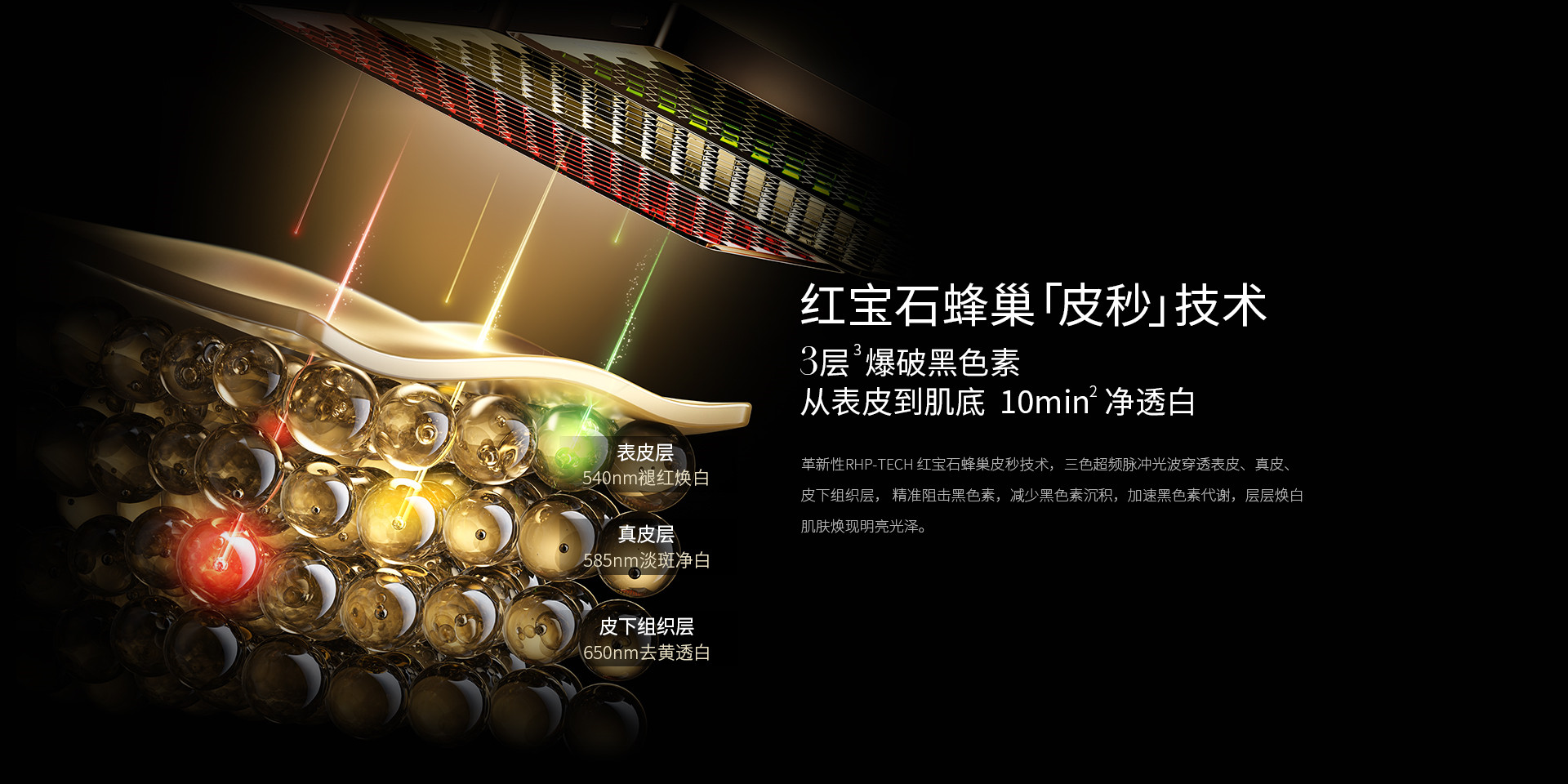 蜂巢「皮秒」分層爆破黑色素，從表皮到肌底，10min凈透白