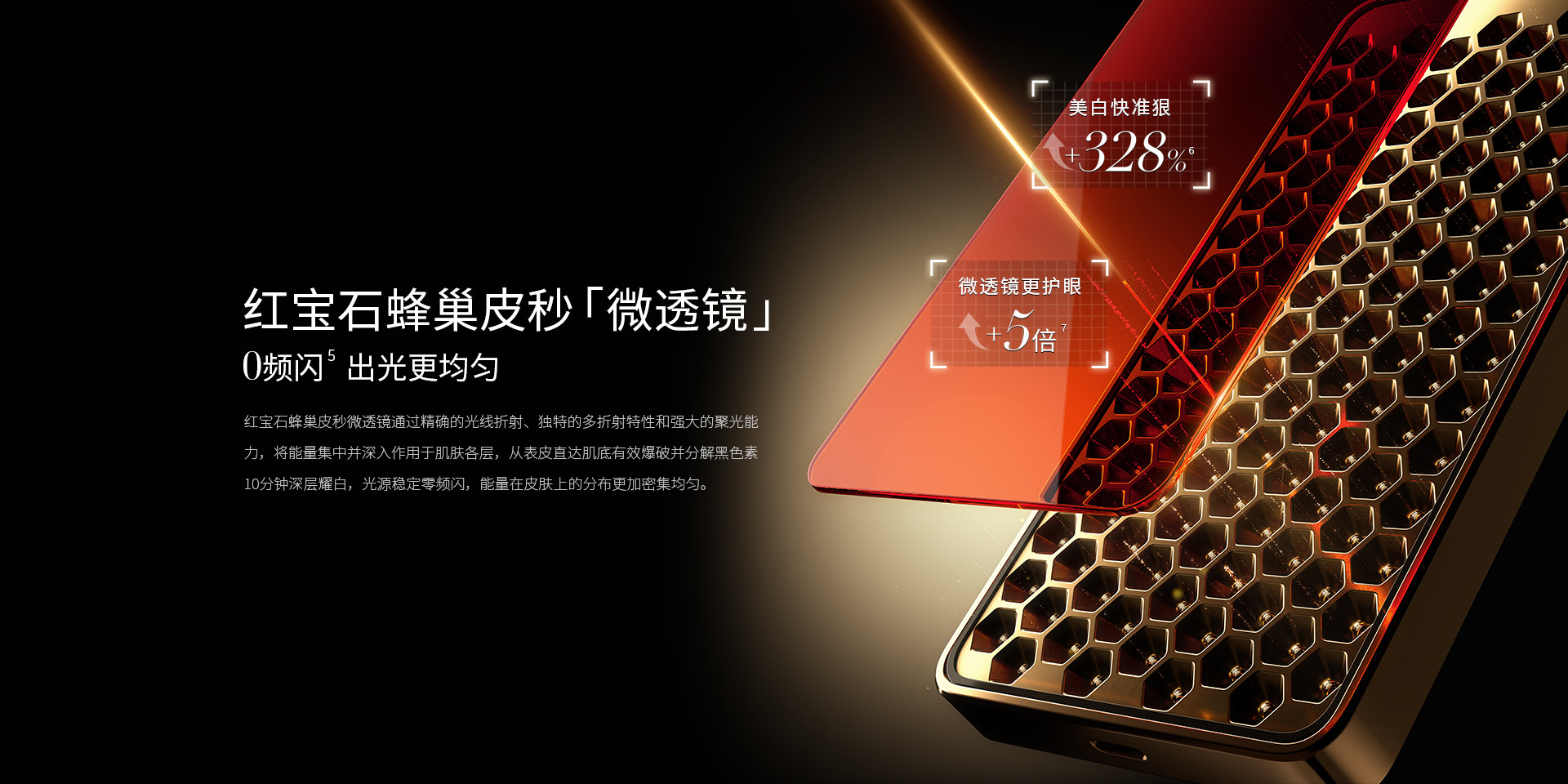 紅寶石蜂巢皮秒「微透鏡」多折射、強(qiáng)聚光、0頻閃，能量密度更大更勻